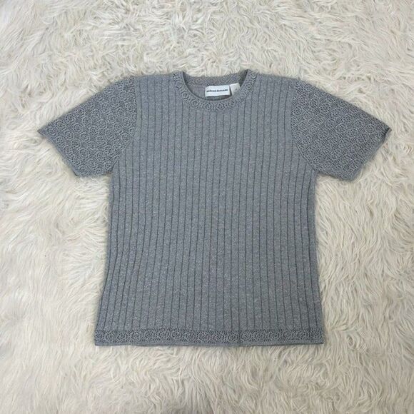 Alfred Dunner Vintage 90s Knit Grey Sliver Metallic Sweater Short Sleeve Shirt - Picture 1 of 9